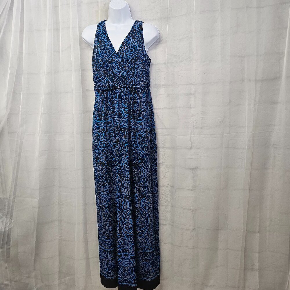 Chaps Dress Maxi Sleeveless Blue Black Paisley Grunge Boho Festival M - Picture 7 of 13
